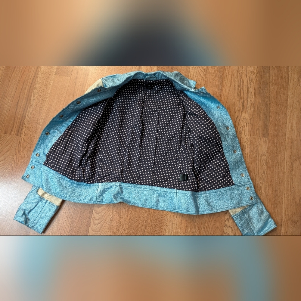 MARC JACOBS Blue western metallic womens cowboy leather Jacket vintage Coat sz S - Picture 10 of 13